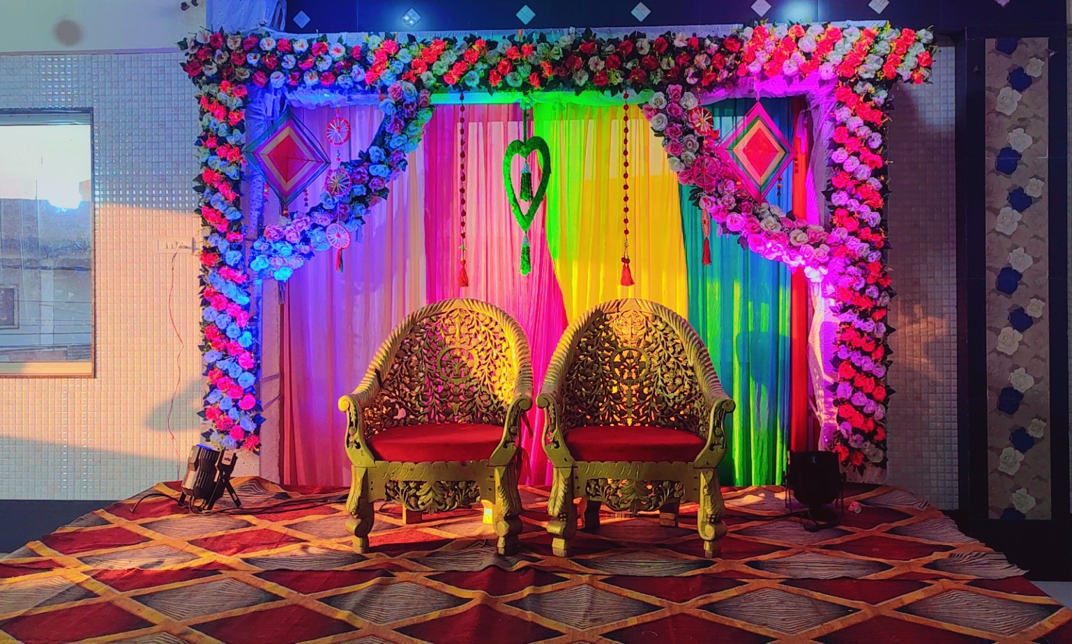 Floral heart stage backdrop